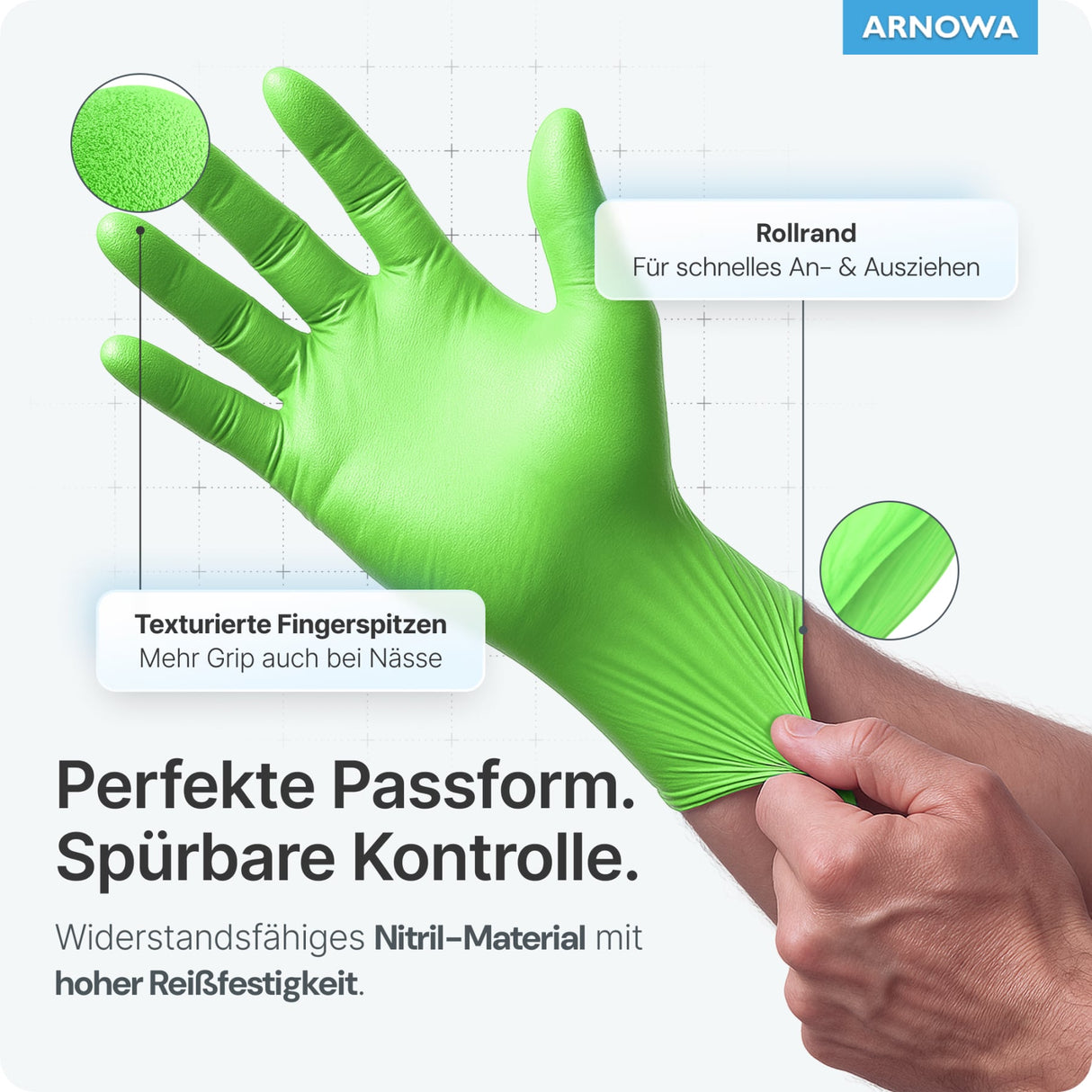 ARNOMED Nitril Lime Green Einmalhandschuhe, puderfrei, grün – Ansicht 5