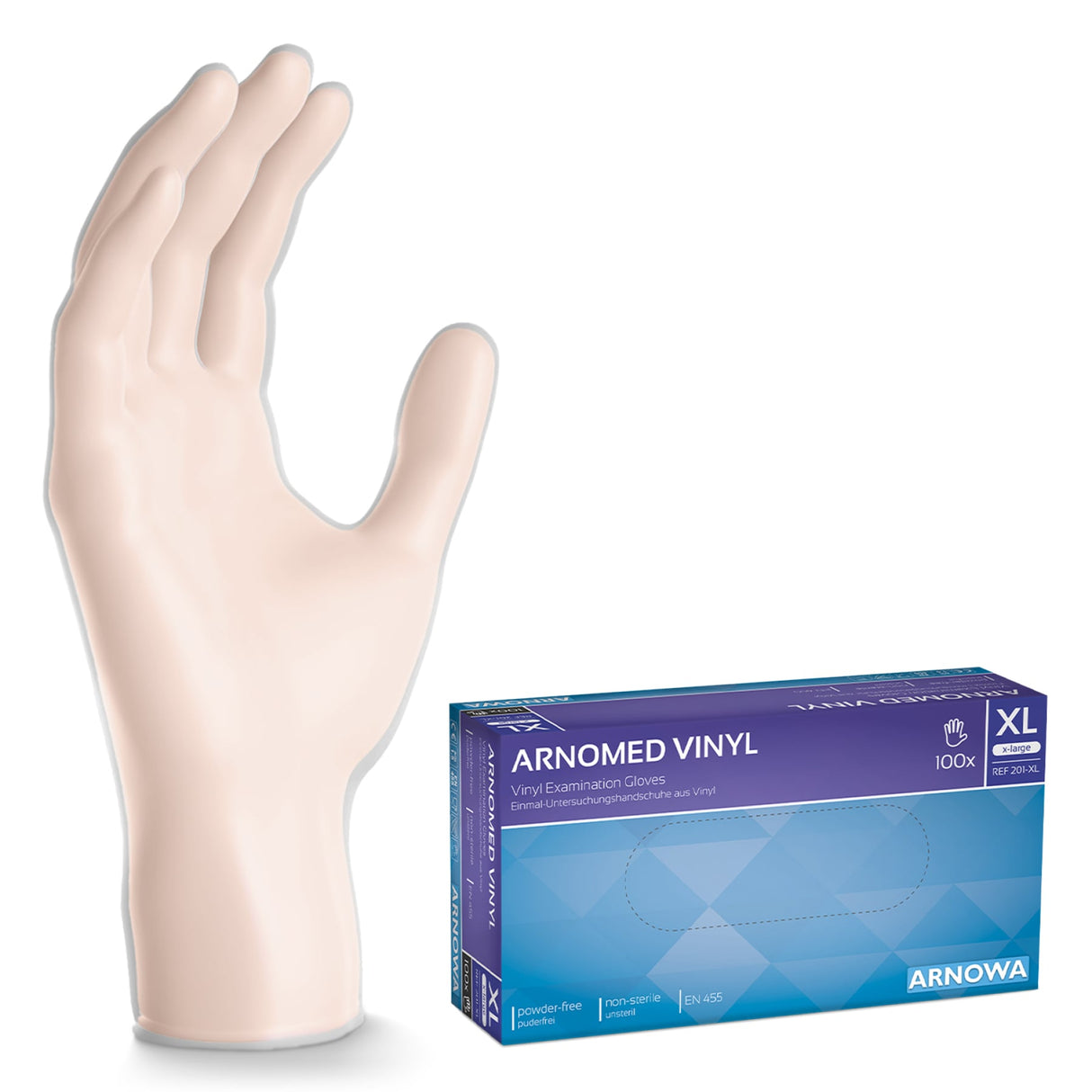ARNOMED Vinyl Einmalhandschuhe, puderfrei, transparent, mit Rollrand – Ansicht 3