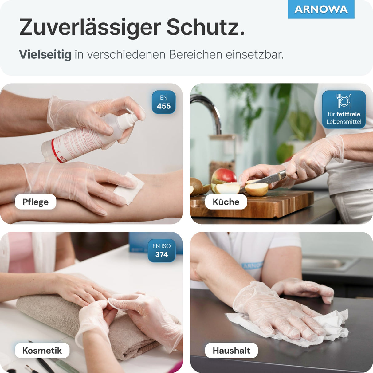 ARNOMED Vinyl Einmalhandschuhe, puderfrei, transparent, mit Rollrand – Ansicht 6