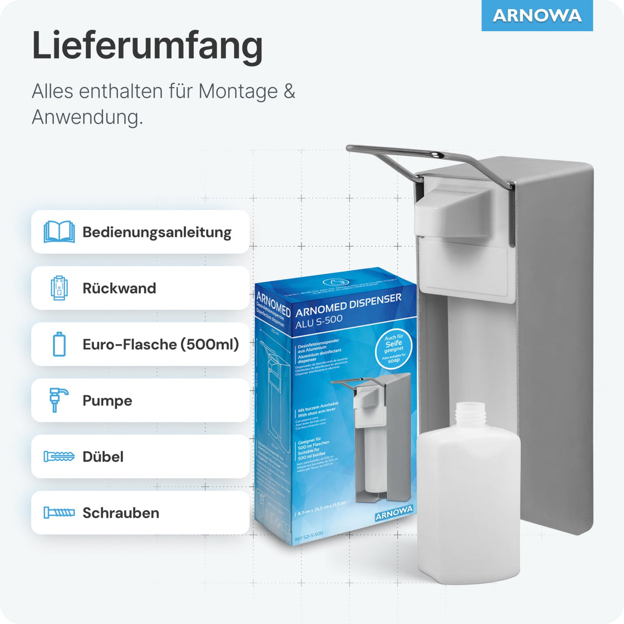 ARNOMED Desinfektionsmittelspender, Aluminium, individuell dosierbar – Ansicht 6