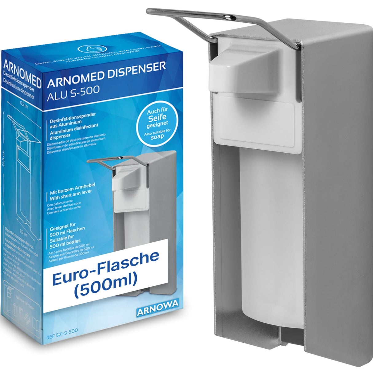 ARNOMED Desinfektionsmittelspender, Aluminium, individuell dosierbar – Ansicht 1