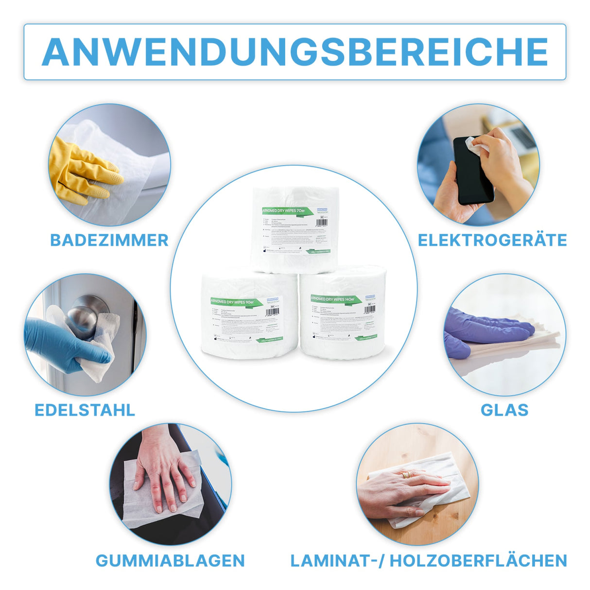 ARNOMED Dry Wipes Vliestuchrolle, weiß, saugstark, 28 x 30 cm – Ansicht 4