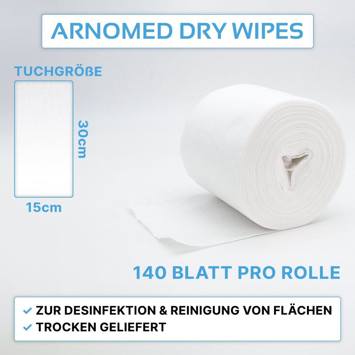 ARNOMED Dry Wipes Vliestuchrolle, weiß, saugstark, 15 x 30 cm – Ansicht 2