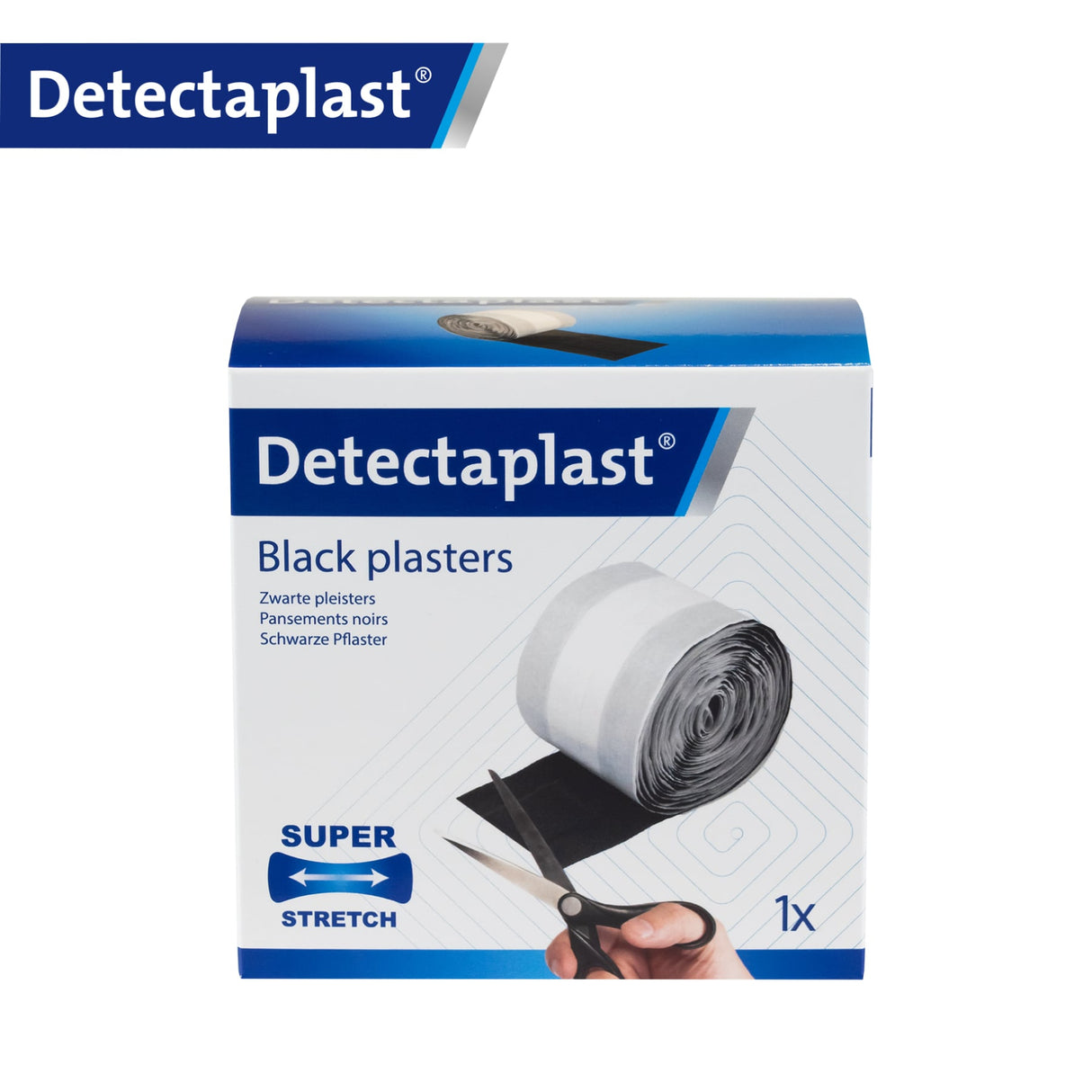 Detectaplast Super Stretch Rollenpflaster, schwarz – elastisch, metalldetektierbar, latexfrei