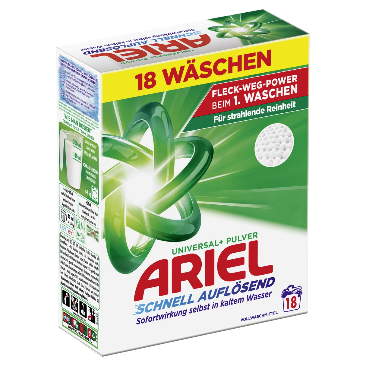 Ariel Universal+ Pulver-Vollwaschmittel für strahlende Reinheit