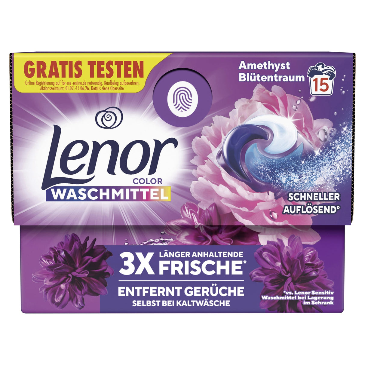 Lenor All in 1 PODS Colorwaschmittel Amethyst Blütentraum, mit Weichheit & Frische – Ansicht 3