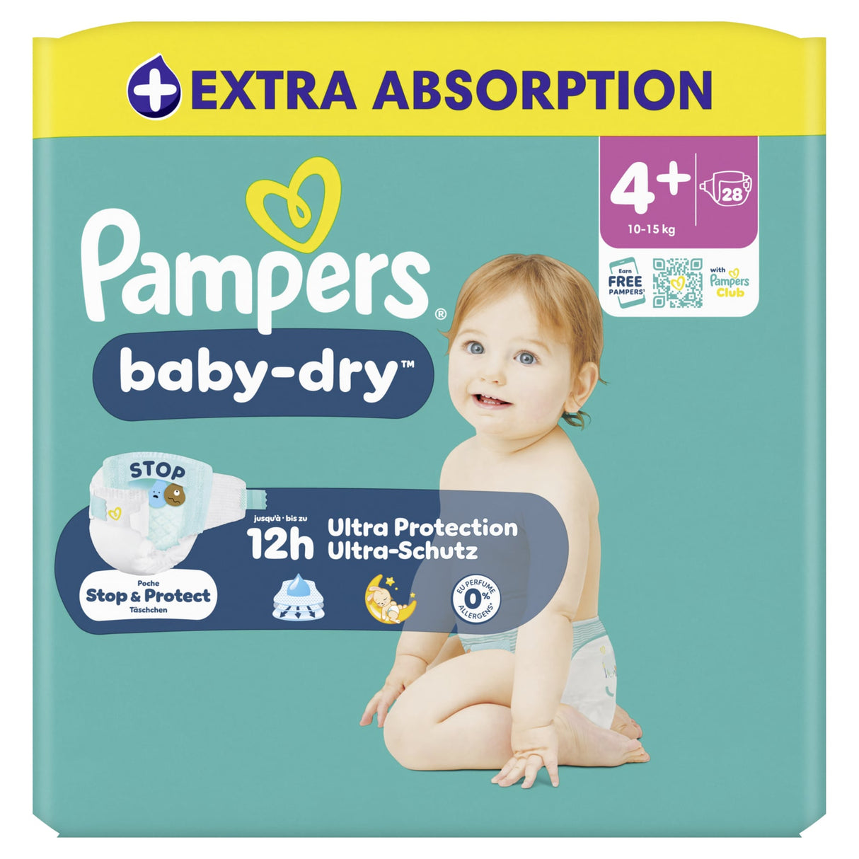 Pampers Baby Dry Windeln Größe 4+ Maxi Plus, 10-15 kg – doppeltes Sicherheitsbündchen – Ansicht 2