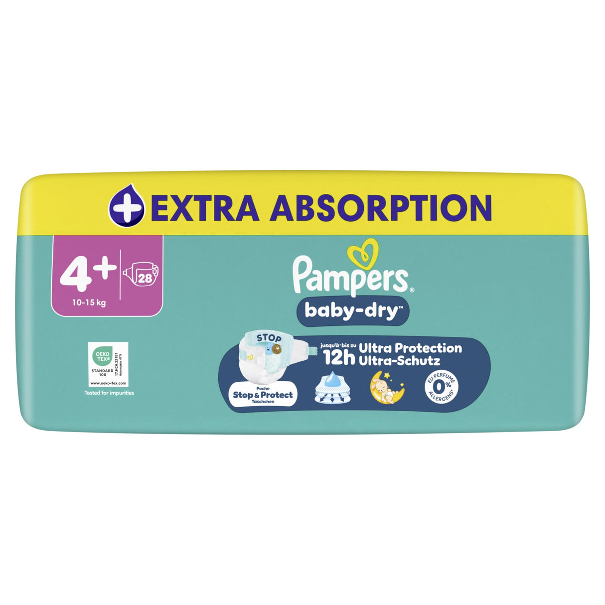 Pampers Baby Dry Windeln Größe 4+ Maxi Plus, 10-15 kg – doppeltes Sicherheitsbündchen – Ansicht 5