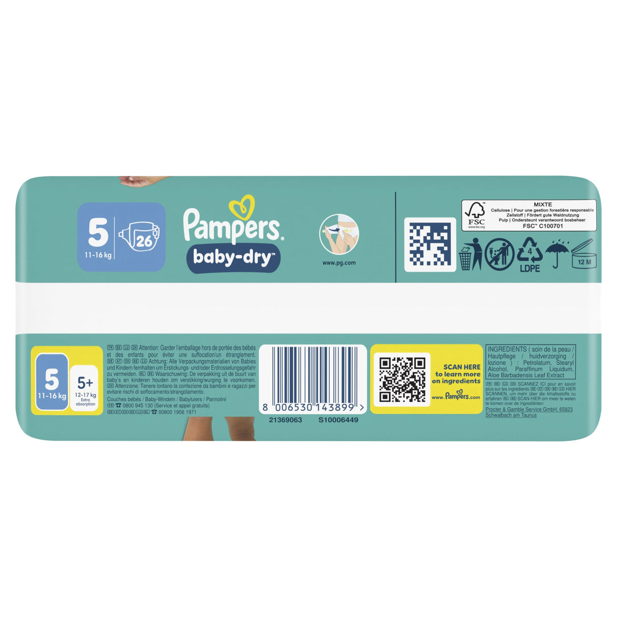 Pampers Baby Dry Windeln Größe 5 Junior, 11-16 kg – Stop-&-Schutz-Täschchen – Ansicht 3