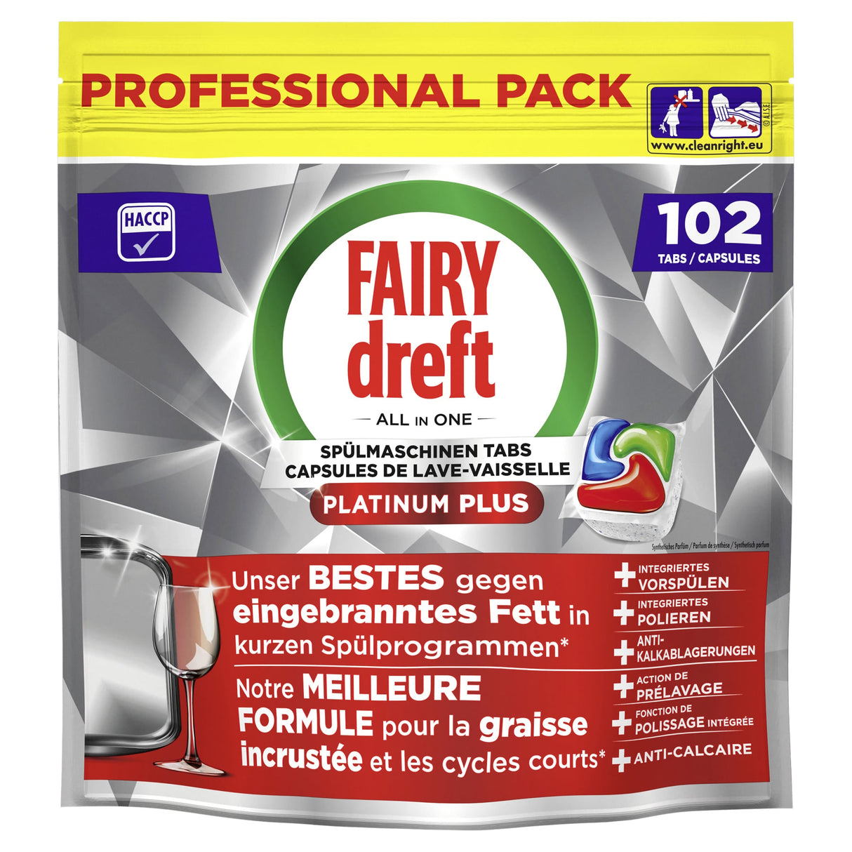Fairy Professional Platinum Plus Spülmaschinentabs, HACCP-konform mit Anti-Kalk-System
