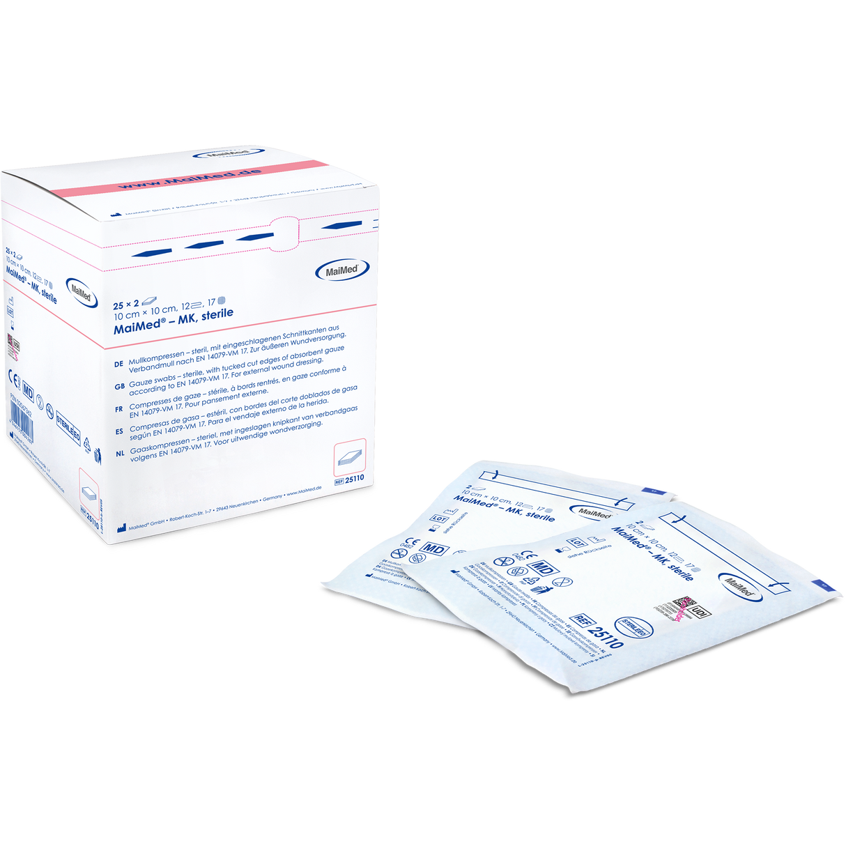 MaiMed® Mullkompressen steril 5 x 5 cm 8-fach, einzeln eingesiedelt 100 Stck.