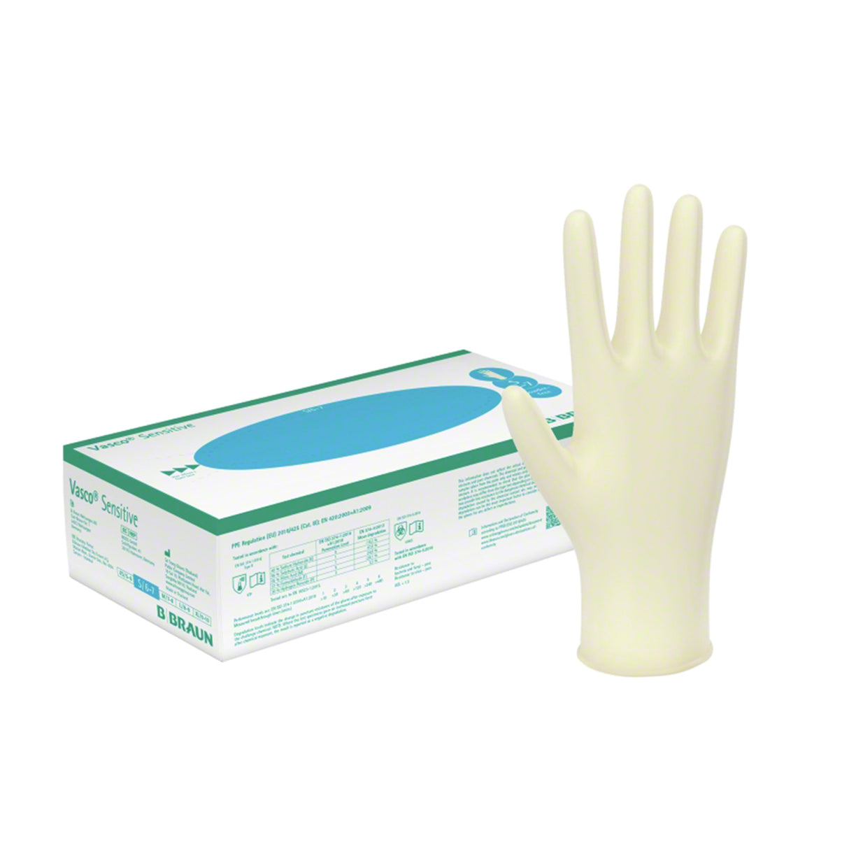 B. Braun Vasco Sensitive Untersuchungshandschuhe puderfrei Naturlatex 100 Stück