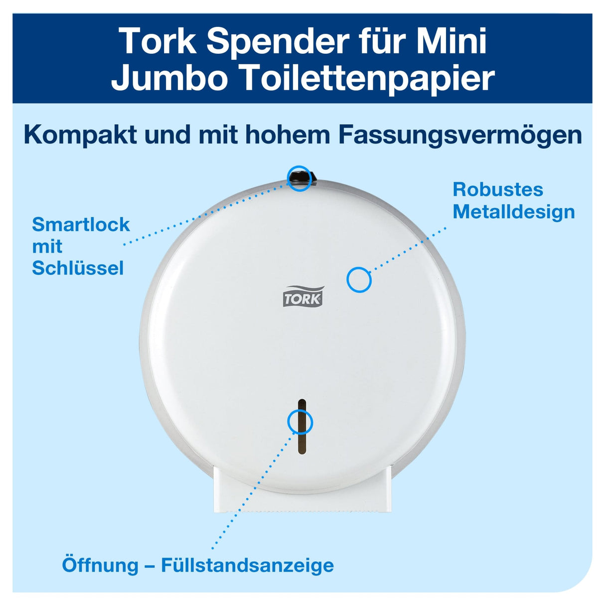 Tork Spender für Mini Jumbo Toilettenpapier, mit Füllstandsanzeige und Diebstahlschutz – Ansicht 4