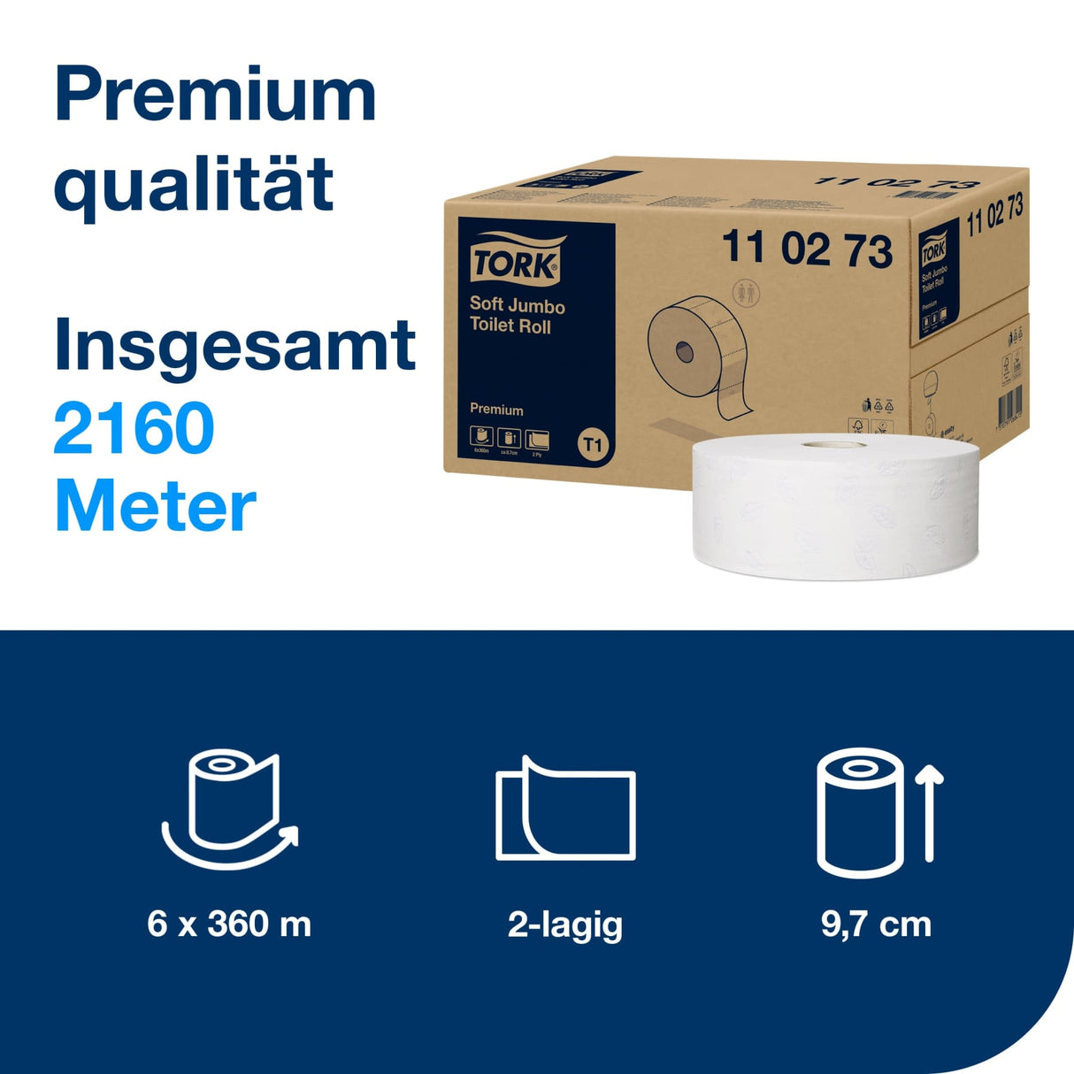 Tork Premium Jumbo Toilettenpapier T1, 2-lagig, weiß – Ansicht 5