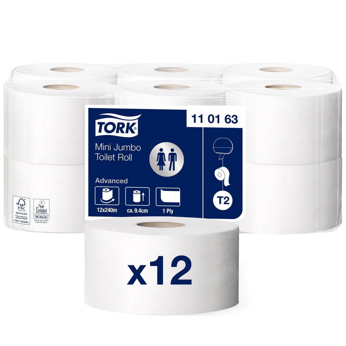Tork Advanced Mini Jumbo Toilettenpapier T2, 1-lagig, weiß – Ansicht 2