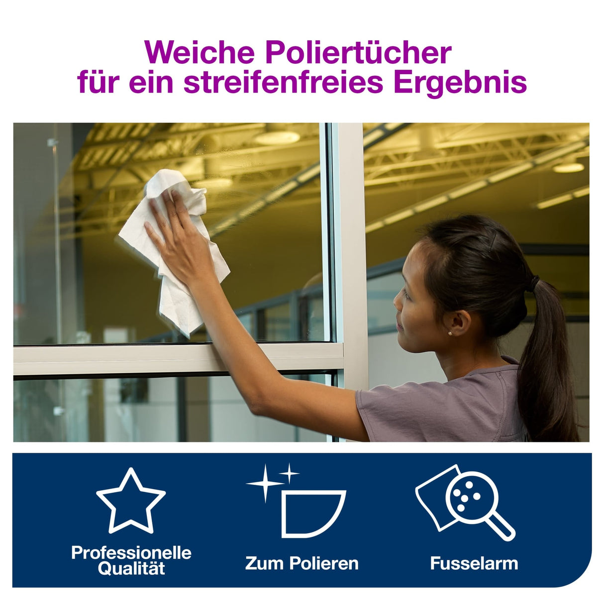 Tork Poliertücher W1/W2/W3, fusselarm, weiß – für empfindliche Oberflächen – Ansicht 5