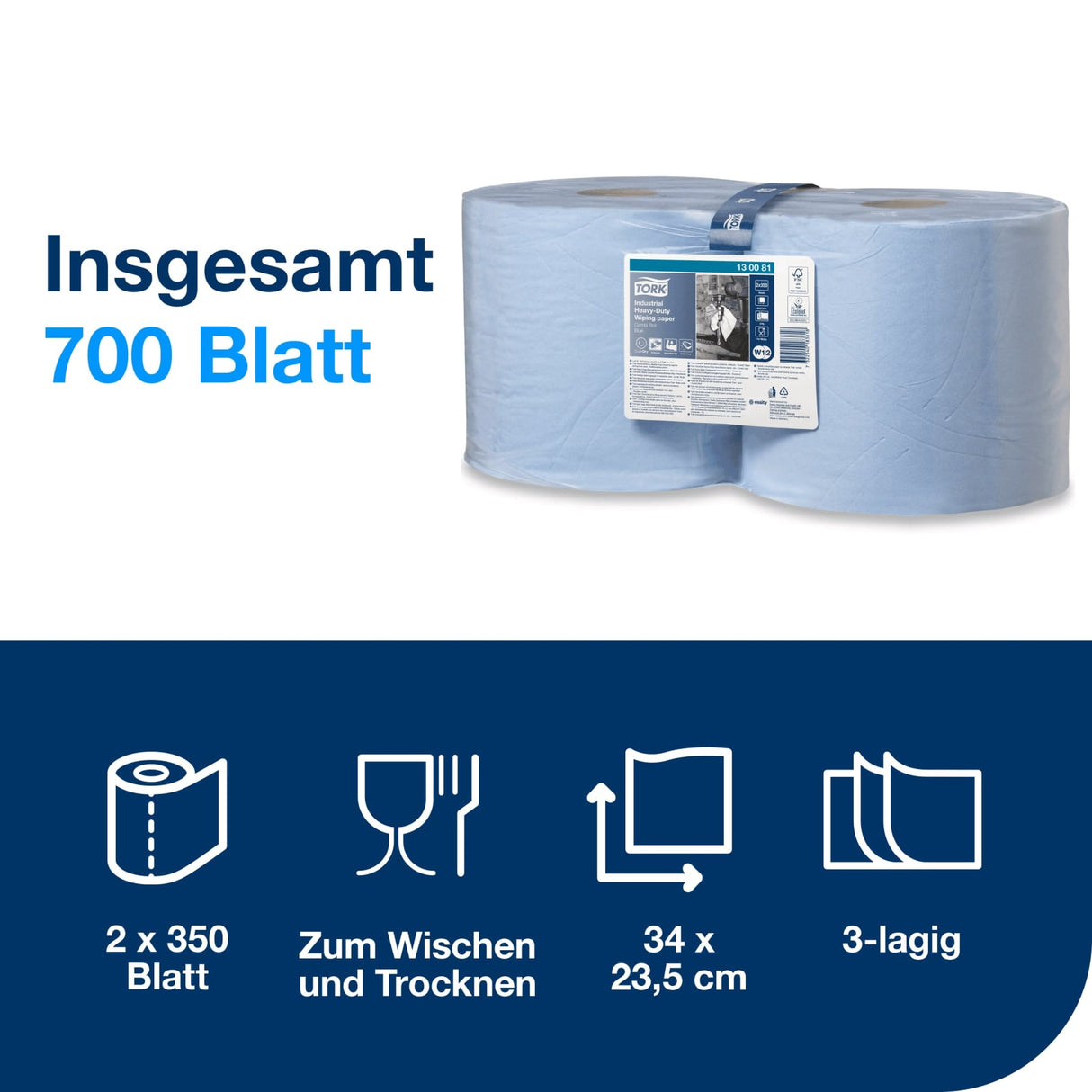 Tork Advanced Wischtuch 440, 3-lagig, blau, W1/W2 – widerstandsfähig, mit Prägung – Ansicht 2