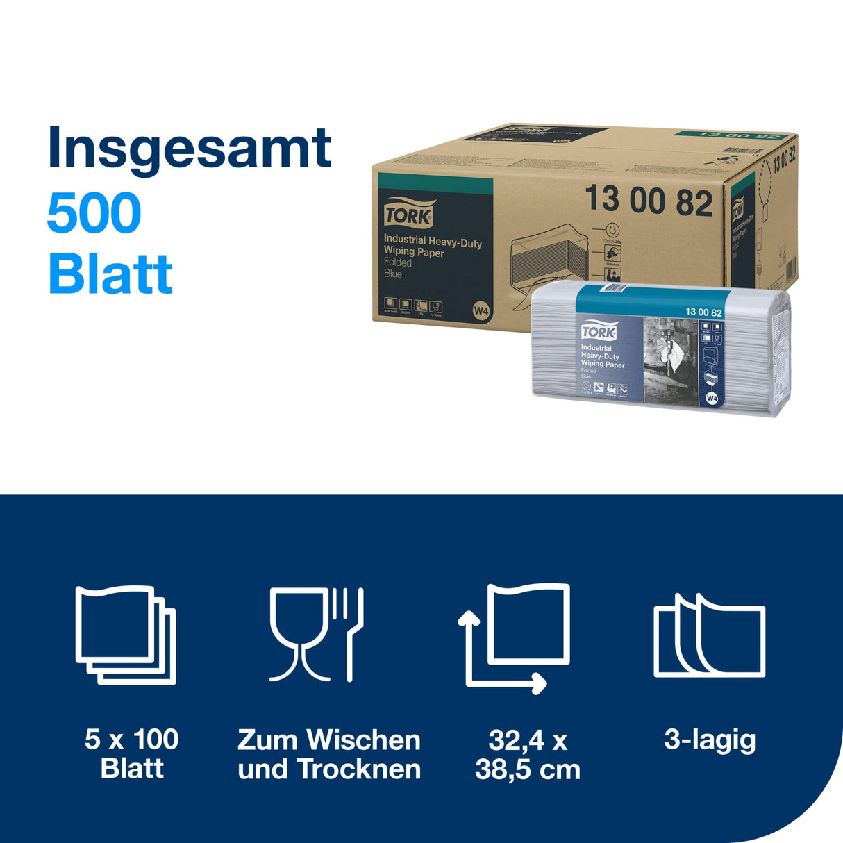 Tork Advanced Wischtuch 440, 3-lagig, blau, Einzeltücher W4 – hohe Saugkraft – Ansicht 2