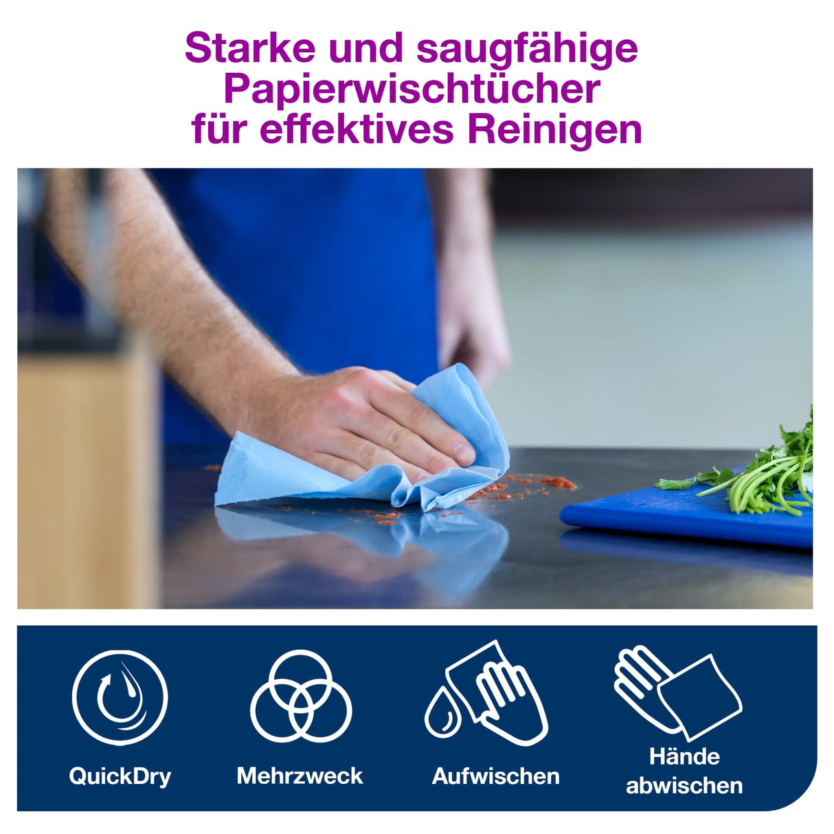 Tork Advanced Wischtuch 420, Großrolle, blau, 2-lagig, W1 – mit Prägung – Ansicht 14