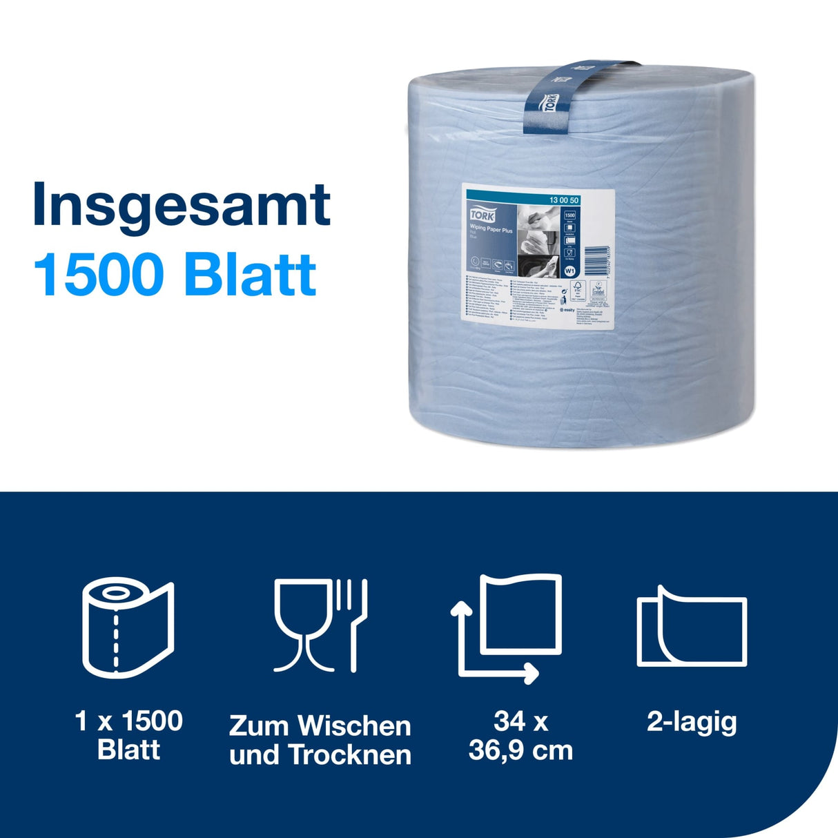 Tork Advanced Wischtuch 420, Großrolle, blau, 2-lagig, W1 – mit Prägung – Ansicht 10