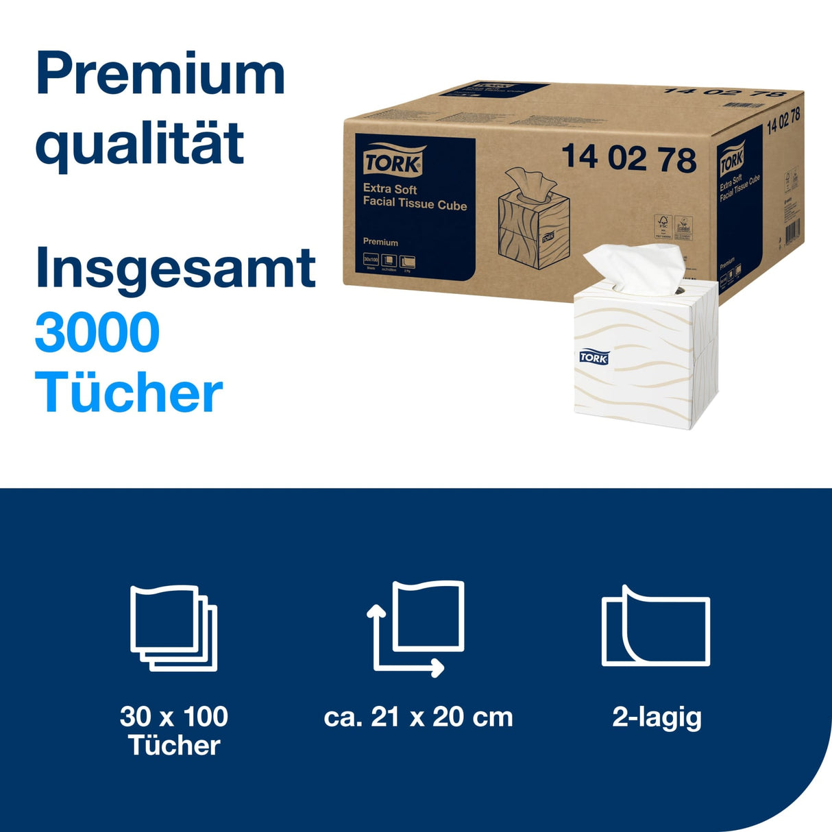 Tork Extra weiche Kosmetiktücher im Spenderwürfel, 2-lagig, weiß – Ansicht 2