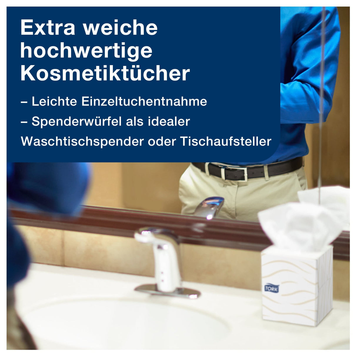 Tork Extra weiche Kosmetiktücher im Spenderwürfel, 2-lagig, weiß – Ansicht 3
