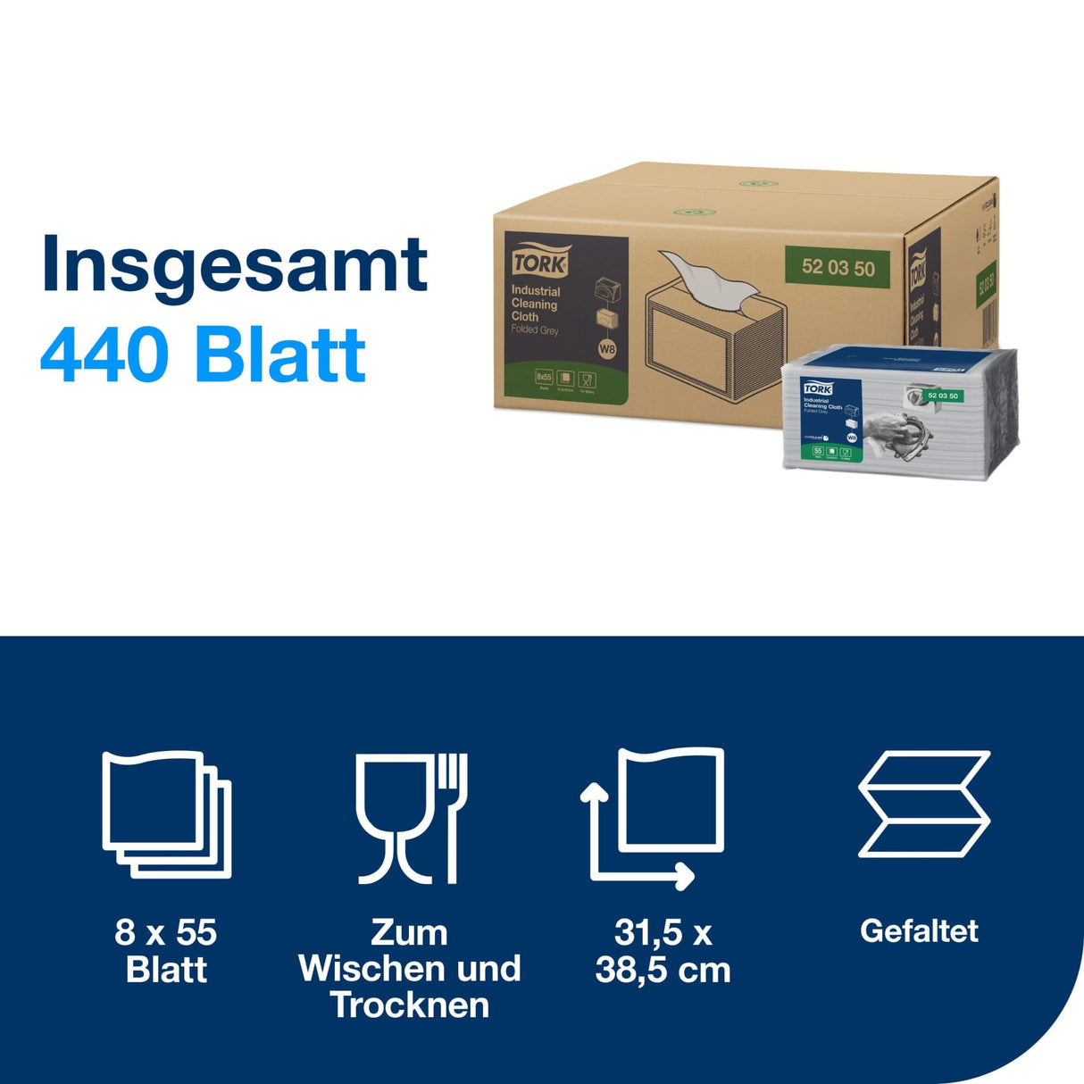 Tork Industrie Reinigungstuch 520, 1-lagig, grau, W8 – Ansicht 2