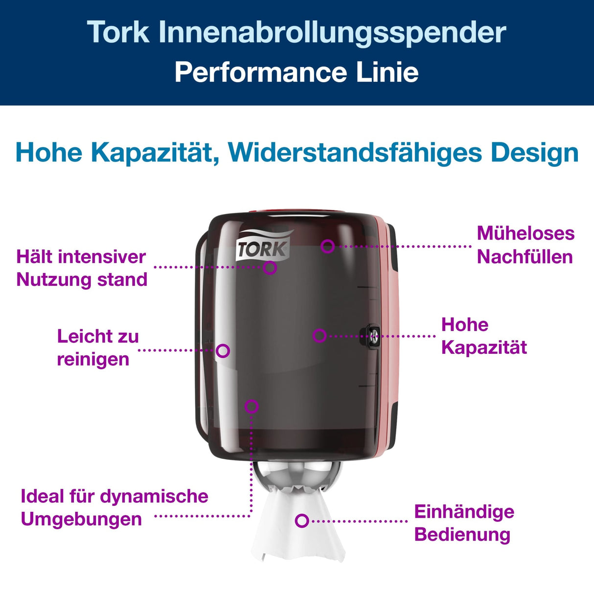 Tork Performance Innenabrollungsspender M2, rot/schwarz, mit Verriegelung – Ansicht 3