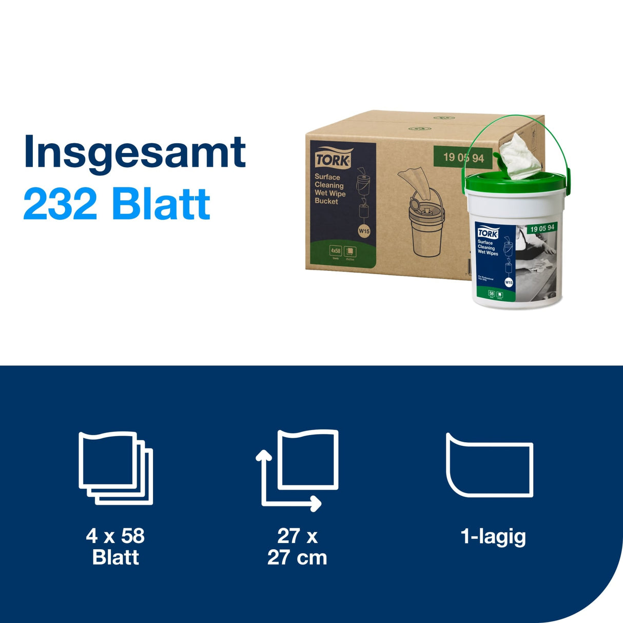 Tork Feuchte Oberflächenreinigungstücher, 1-lagig, W15 – Ansicht 2