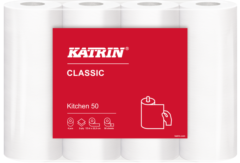 Katrin Classic Kitchen 50 Küchenrolle 2-lagig 4 Rollen á 50 Blatt