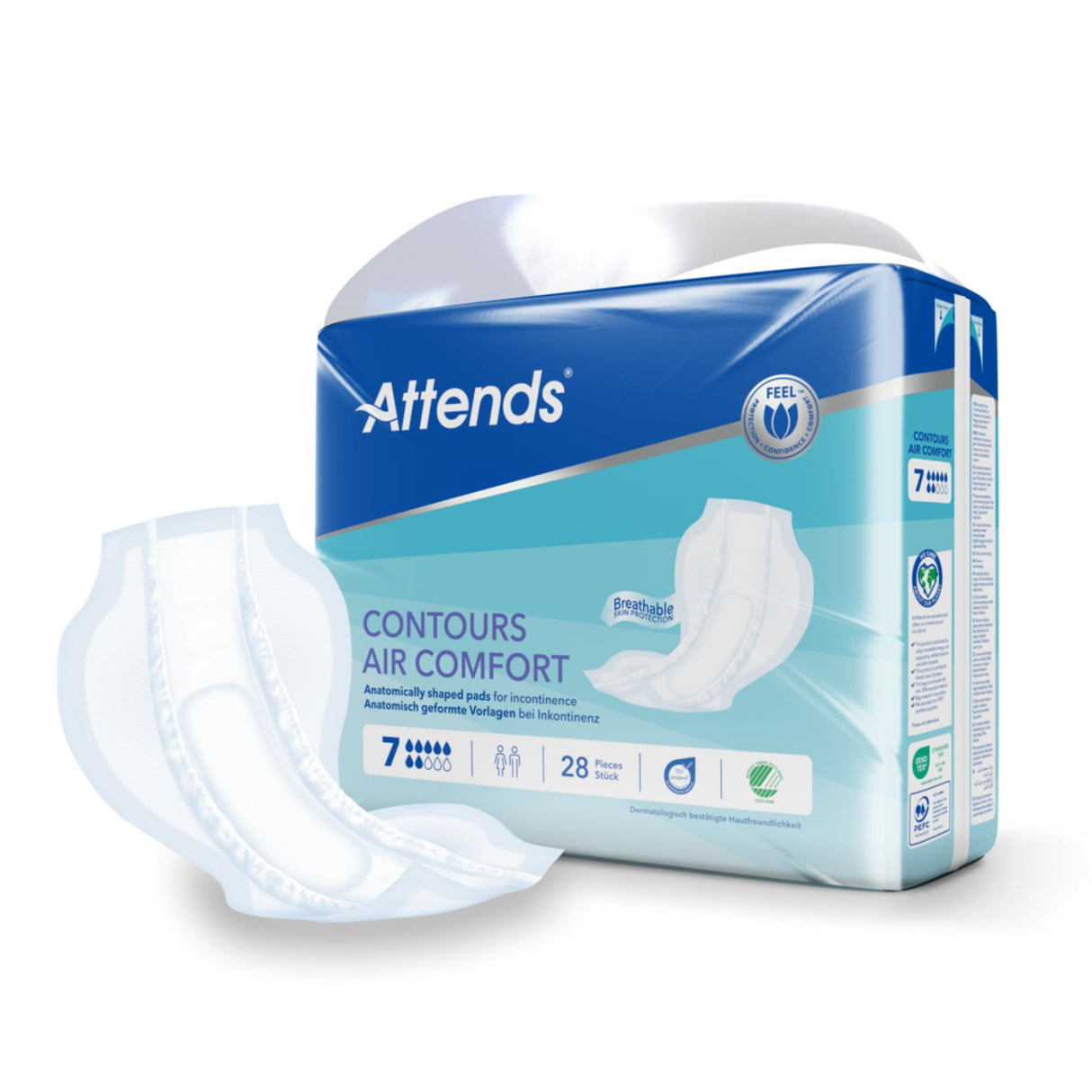 Attends Contours Air Comfort Inkontinenzvorlage – anatomisch geformt, atmungsaktiv, latexfrei