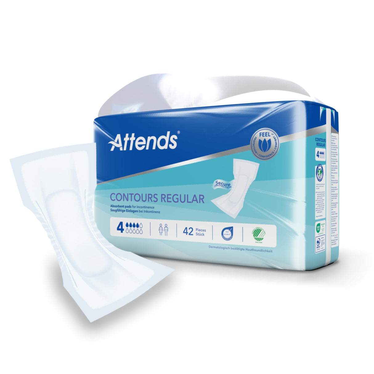 Attends Contours Regular Inkontinenzvorlagen – anatomisch geformt, hohe Saugleistung, hautfreundlich