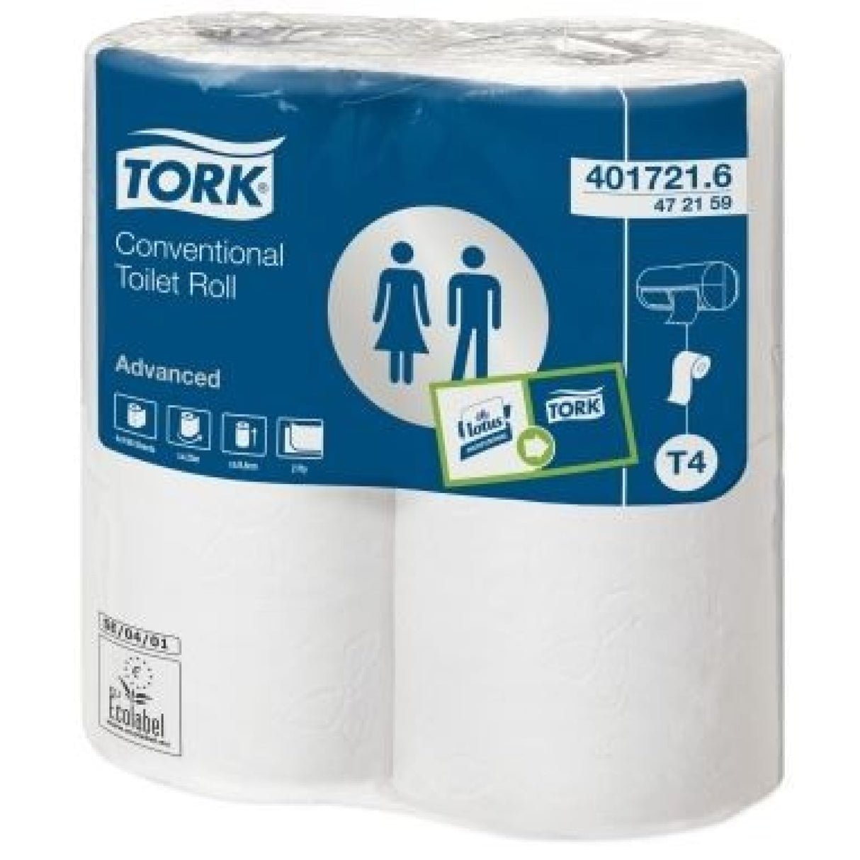 Tork Kleinrollen Toilettenpapier T4 Advanced, 2-lagig, weiß – 200 Blatt/Rolle, aus Recyclingfasern