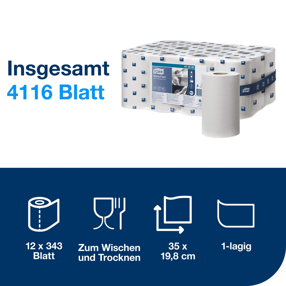 Tork Mehrzweck Papierwischtuch, 1-lagig, weiß, M1 – Ansicht 2
