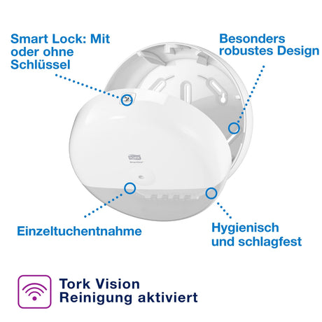Tork SmartOne Toilettenpapierspender T8, robust mit Diebstahlschutz und Einzelblattausgabe – Ansicht 9