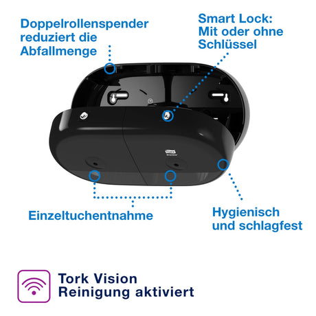Tork SmartOne Mini Doppelrollenspender T9, Einzelblattausgabe für durchgehende Papierversorgung – Ansicht 10