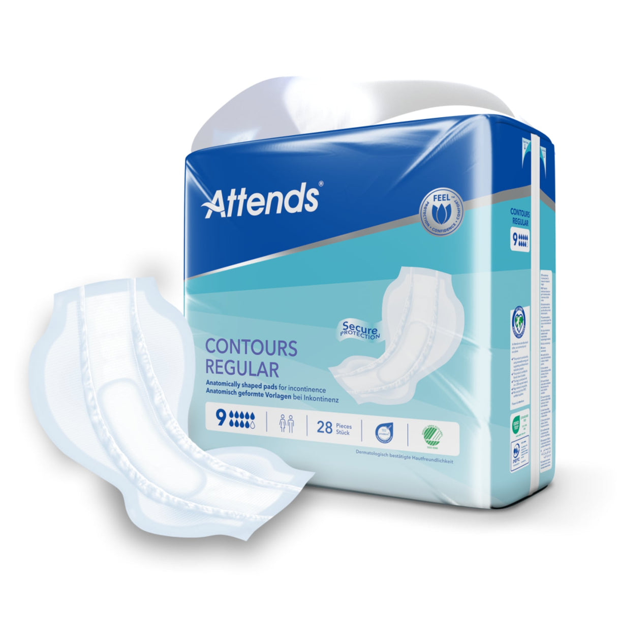 Attends Contours Regular Inkontinenzvorlagen – anatomisch geformt, hohe Saugleistung, hautfreundlich
