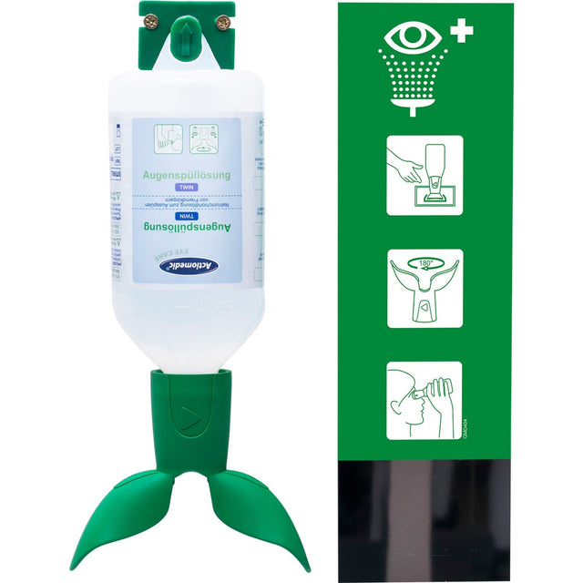 Actiomedic EYE CARE Augenspülstation TWIN Single I – zur Wandmontage, mit Piktogrammtafel und Spiegel