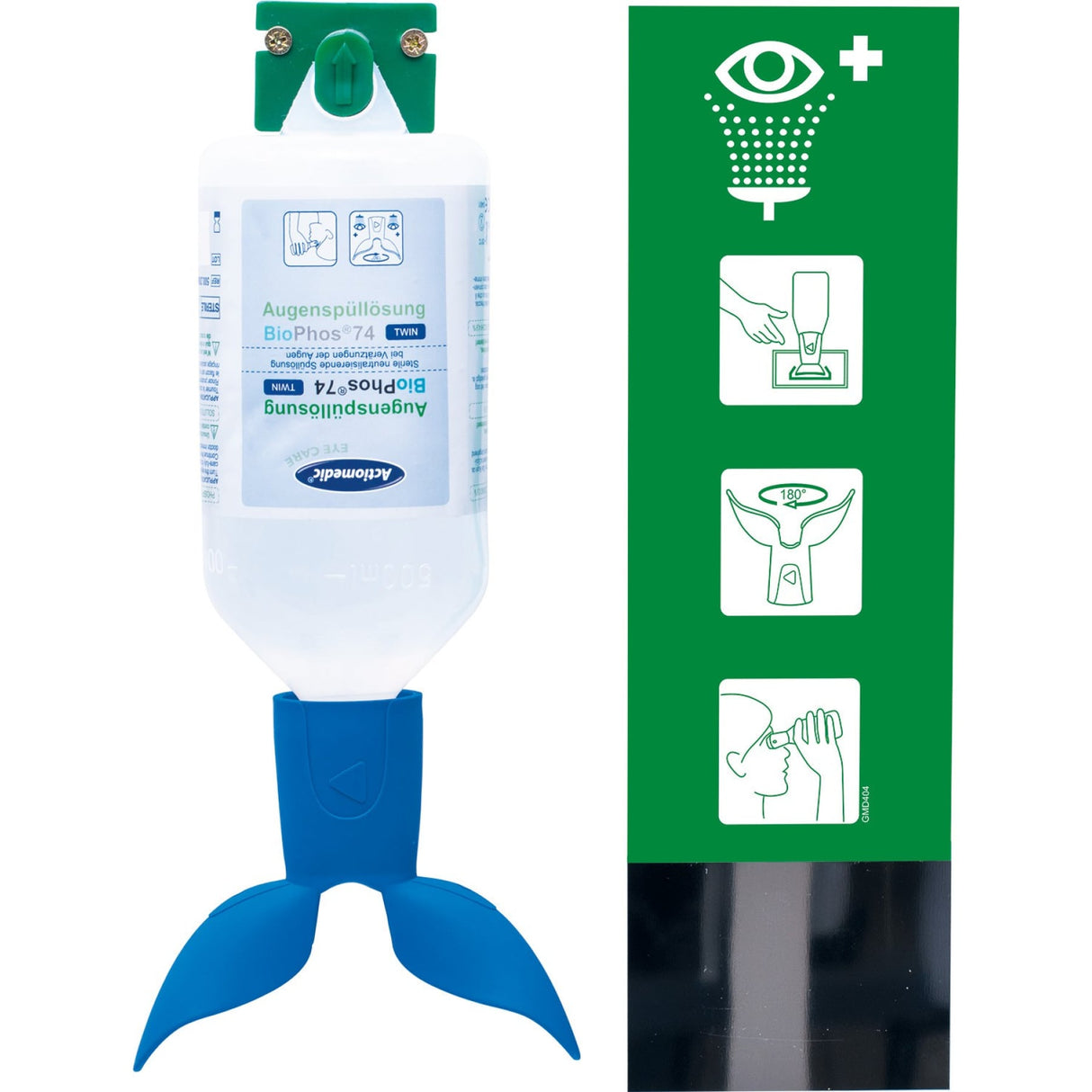 Actiomedic EYE CARE Augenspülstation TWIN Single II – zur Wandmontage, mit Piktogrammtafel und Spiegel