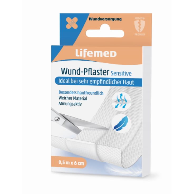 Lifemed Sensitive Wund Pflaster atmungsaktiv flexibel - 0,5 m x 6 cm – 1 Packung = 1 Stück