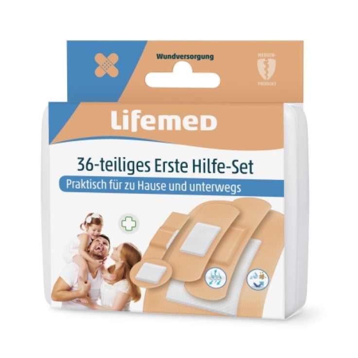 Lifemed 36 teiliges Erste-Hilfe Set, 5 Größen wasserabweisend Wundversorgung