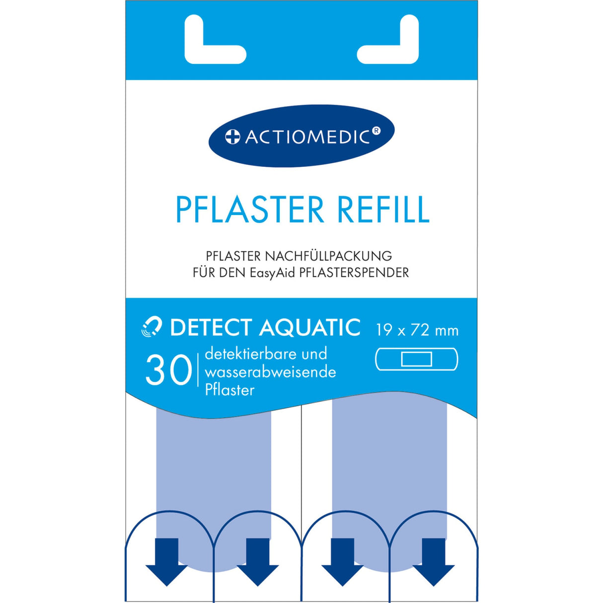Actiomedic EasyAid DETECT/AQUATIC Pflasterstrips, 19 x 72 mm – detektierbar und wasserabweisend