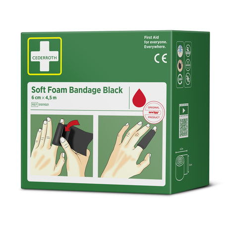 Cederroth Fingerverband Soft Foam, selbstklebend, 6 cm x 4,5 m – Schwarz – Ansicht 8