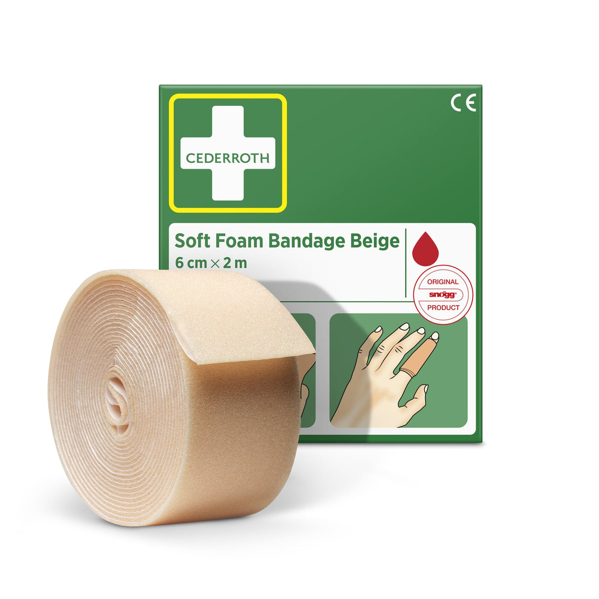 Cederroth Fingerverband Soft Foam, selbstklebend, 6 cm x 2 m – Beige
