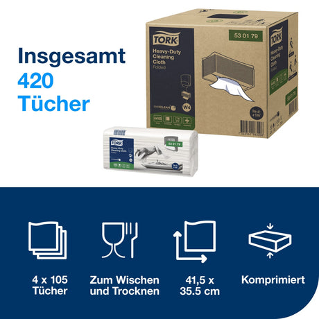 Tork Extra Starke Reinigungstücher W4, 1-lagig, weiß – 105 Tücher/Packung, reißfest – Ansicht 2