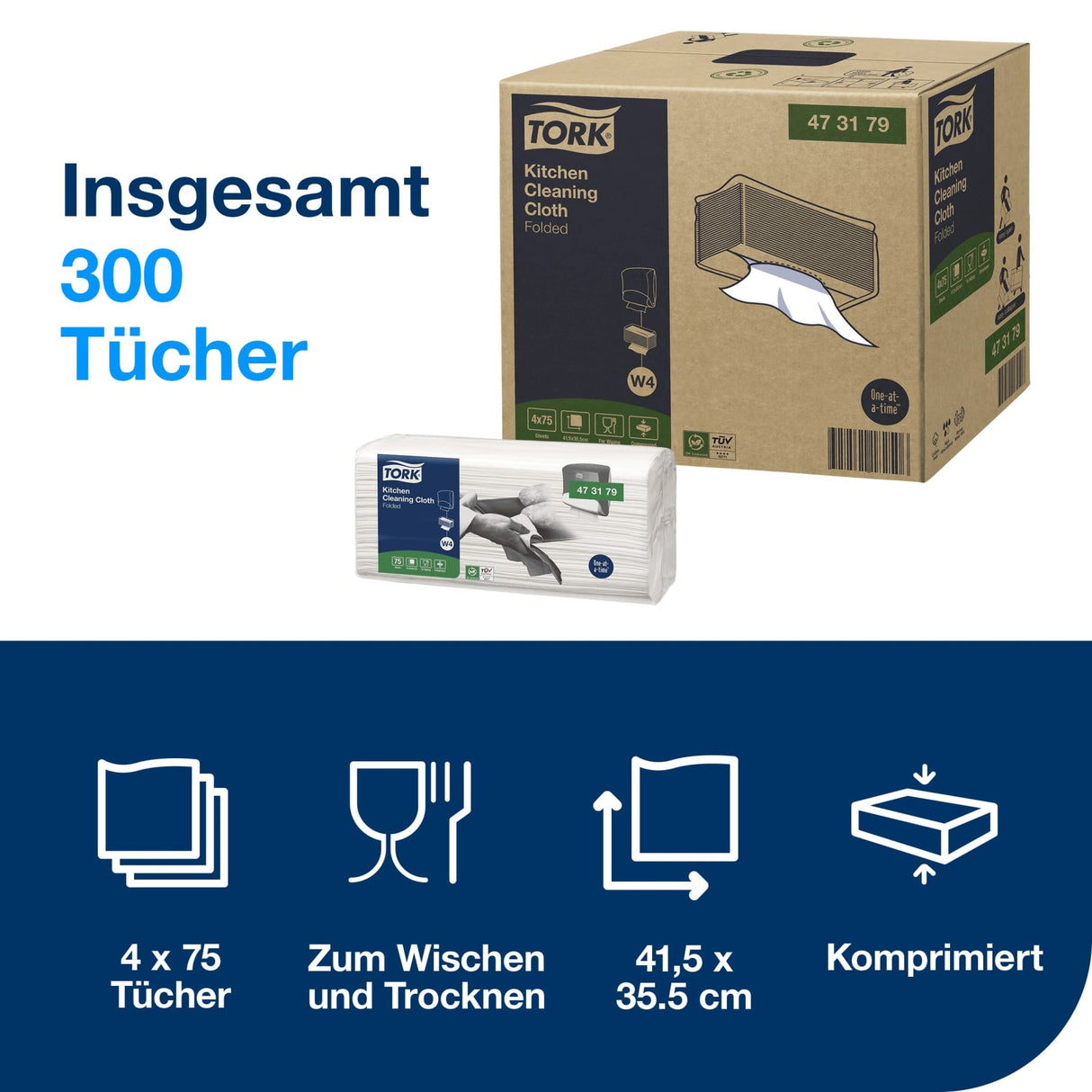 Tork Küchen-Reinigungstücher W4, 1-lagig, weiß, reißfest – Ansicht 2