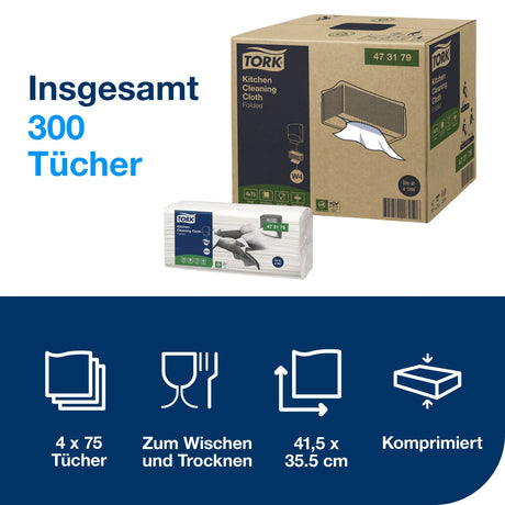 Tork Küchen-Reinigungstücher W4, 1-lagig, weiß, reißfest – Ansicht 2