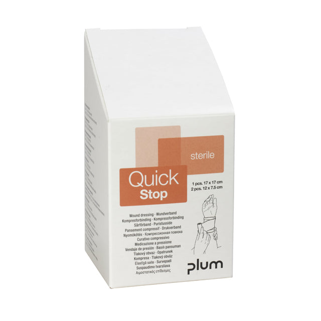 Plum QuickStop Wundkompressen-Set steril – 3 nicht haftende Kompressen in zwei Größen