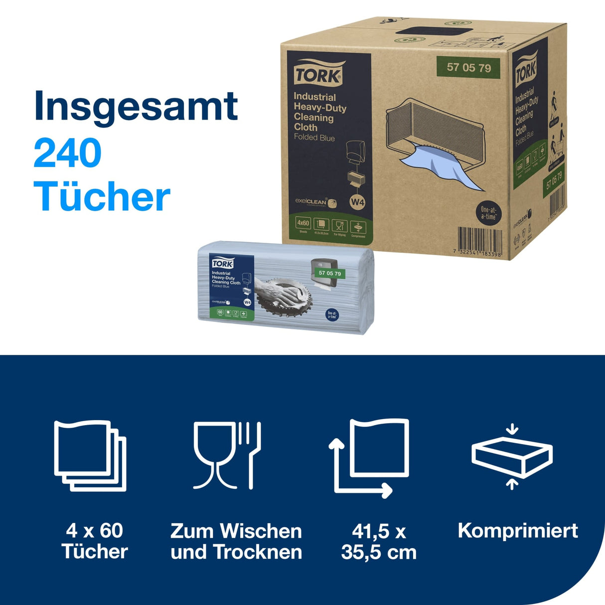 Tork Extra Starke Industrie Reinigungstücher W4, 1-lagig, blau – Ansicht 2