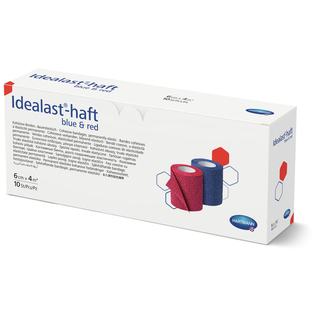 Hartmann Idealast-haft Idealbinde, 6 cm x 4 m, selbsthaftend, blau und rot – Ansicht 1